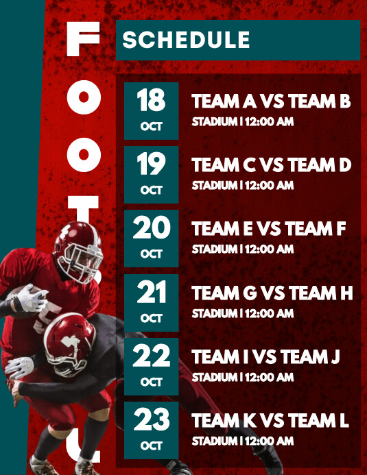Football Schedule Template | PosterMyWall Football Schedule Template | PosterMyWall