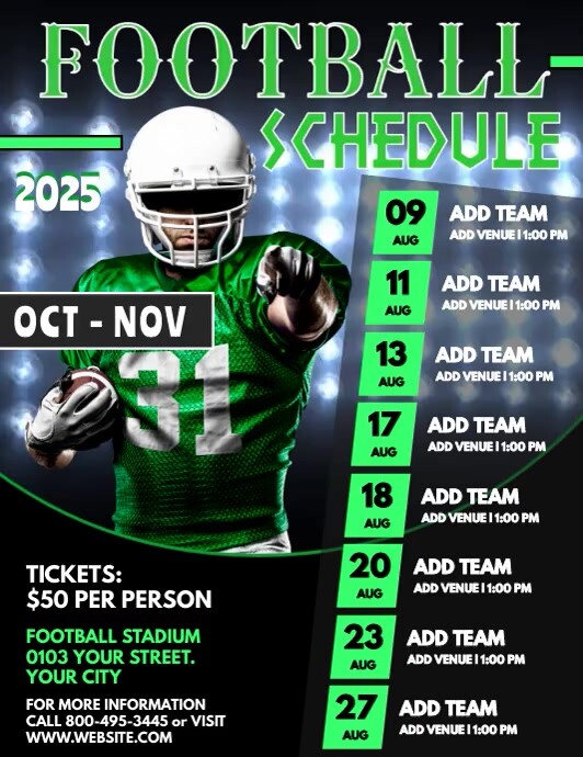 football schedule template Volantino (US Letter)