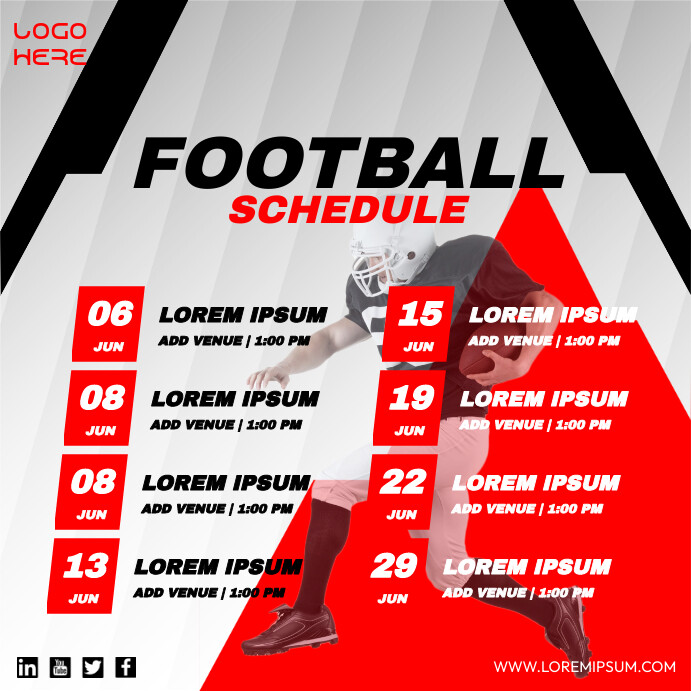Visual Timetable Football Football Schedule Template Red | PosterMyWall