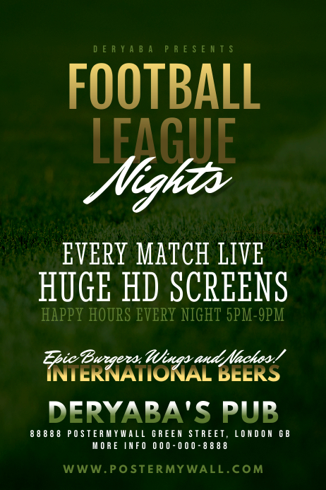 Pub Football Sign Football Soccer Bar Pub Poster Template | PosterMyWall