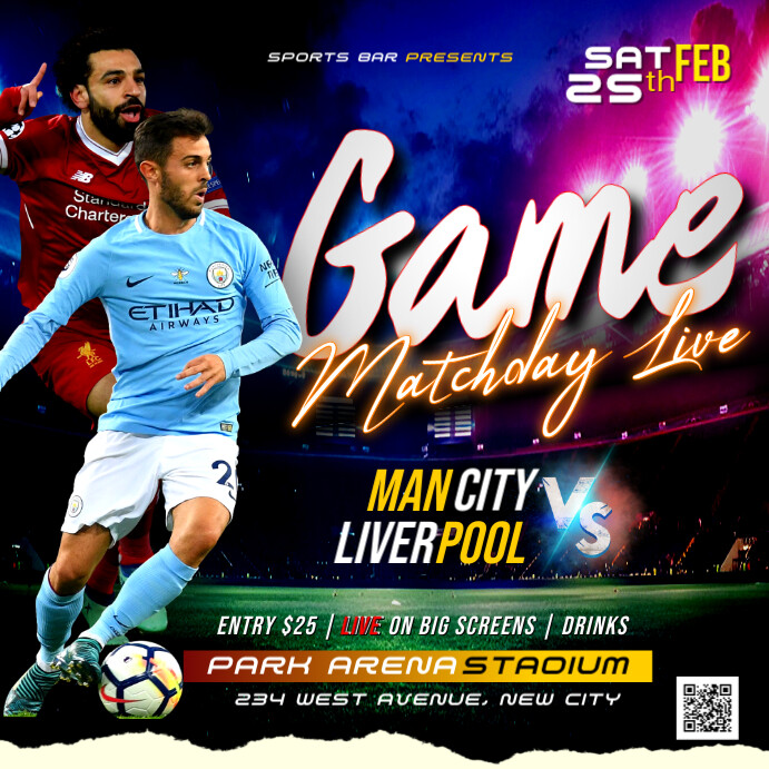 Football soccer match today livestream event poster flyer advertisement template Publicação no Instagram