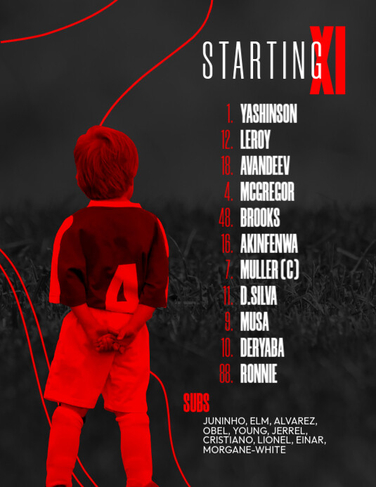 Plantilla de Football Soccer Team Squad List Line-Up | PosterMyWall