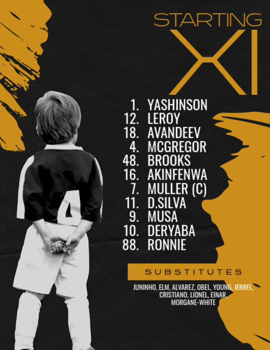 Black Soccer Team Lineup Flyers Template | PosterMyWall