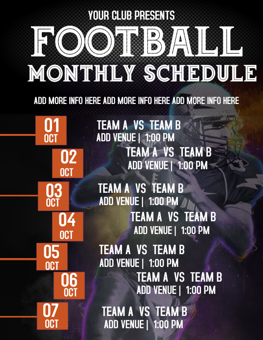 football team schedule,football schedule Template PosterMyWall