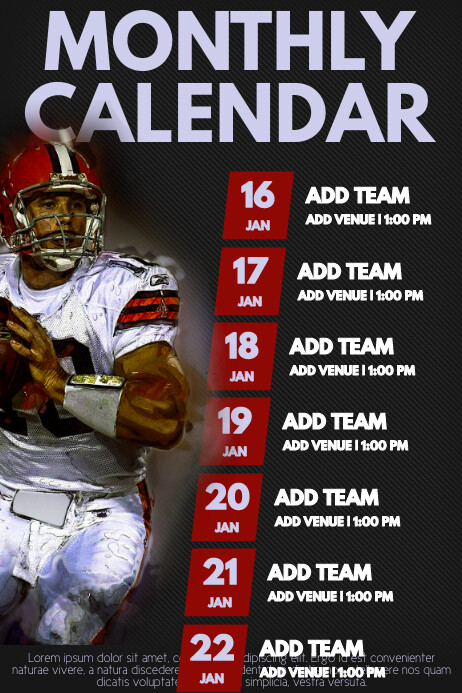 Football  team Schedule Template Affiche