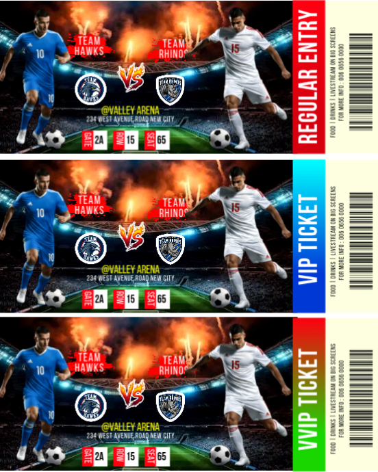 Football tickets soccer match day game sports event entry pass vip admission printable template Instagram Portrait