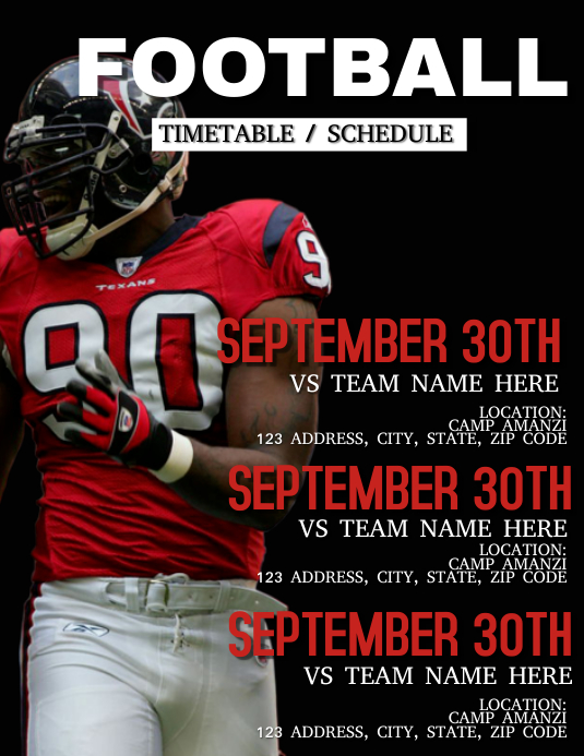 Visual Timetable Football Football Timetable / Schedule Flyer Template | PosterMyWall