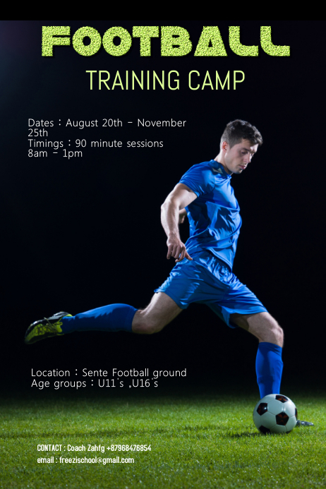 Football Training Camp Poster 2 Template Postermywall Football Training Camp Poster 2 Template Postermywall
