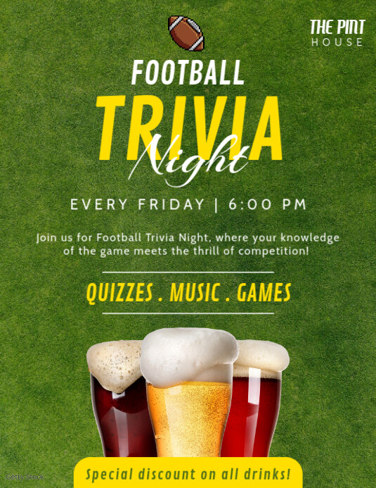 Football Trivia Night Bar Flyer Рекламная листовка (US Letter) template
