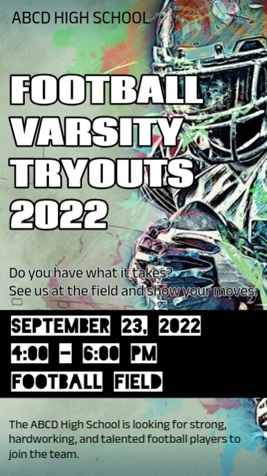 Football Tryouts Announcement Instagram Story Template | PosterMyWall