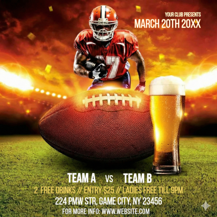 Football Watch Party Flyer | Game Night Sports Bar Instagram Post ...