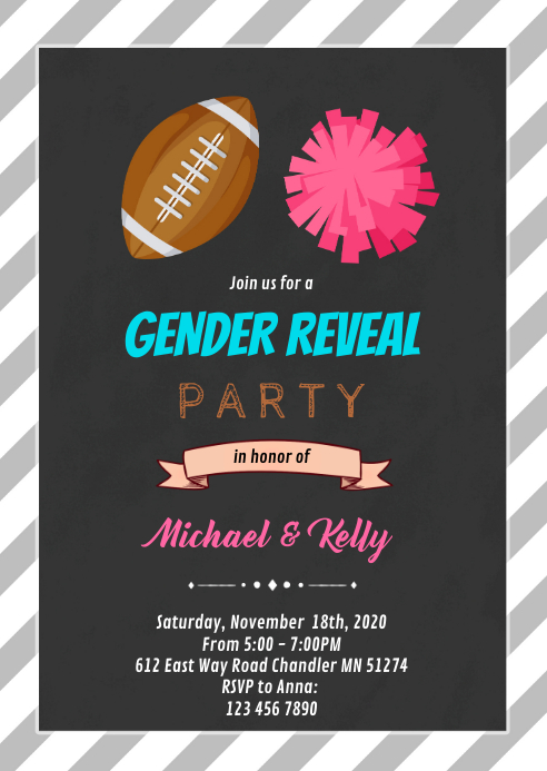 Footballs Or Pom Poms Gender Reveal Card Template Postermywall