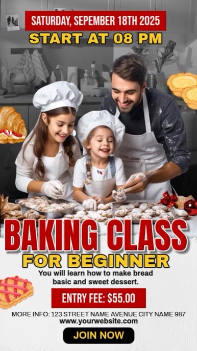 For Beginner Baking Class Instagram Reel template