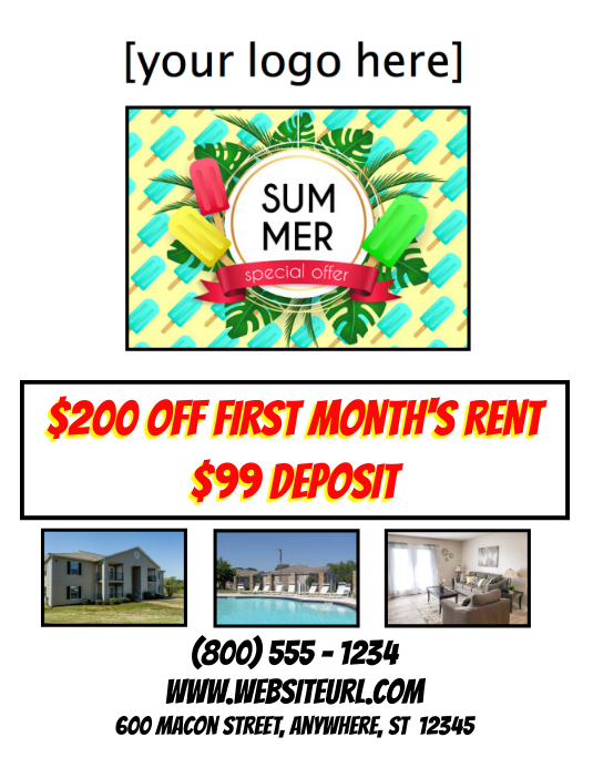 For Rent Apartment Lease Special Deal Summer Template | PosterMyWall
