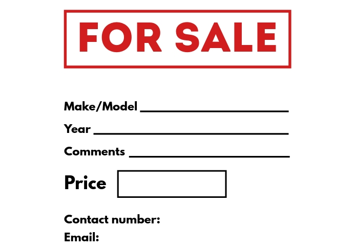 For Sale Car Sign Printable A4 template