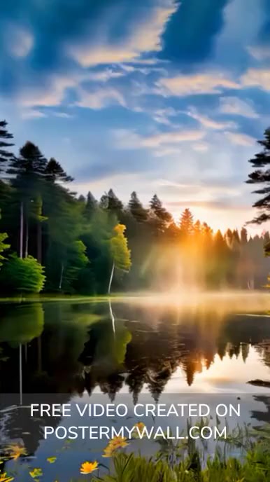 forest embracing a tranquil lake background v Film TikTok template