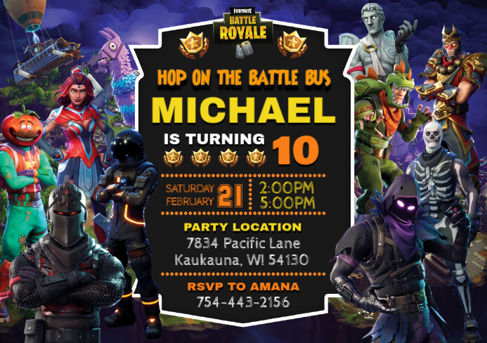 Fortnite Birthday Invitation A5 template