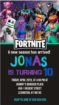 fortnite characters birthday editable electronic, digital invitation template Instagram Story