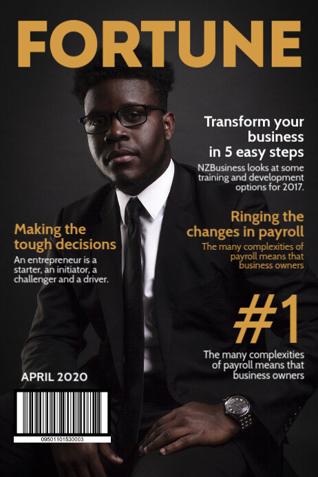 Front Page Magazine Promo Example Fortune business magazine cover Template | PosterMyWall