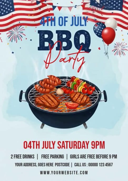 Fourth of July barbecue party A4 template
