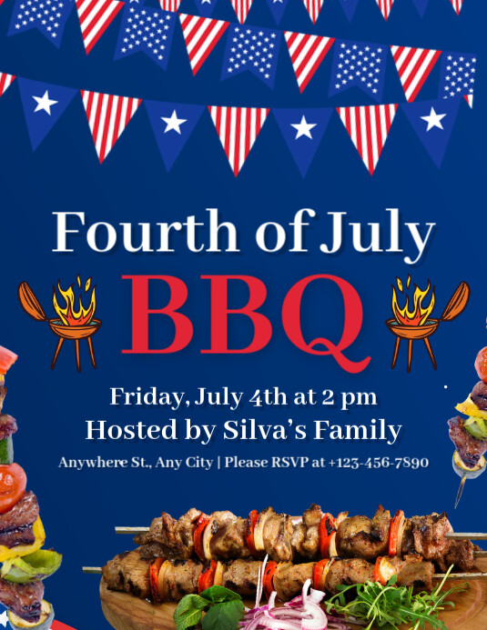 Fourth of July BBQ Party Invitation Flyer (Letter pang-US) template