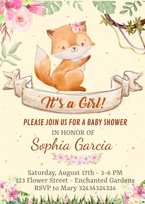 Fox Baby Shower Invitation Template | PosterMyWall Fox Baby Shower Invitation Template | PosterMyWall