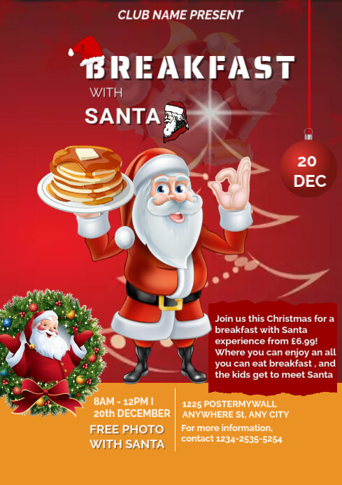 Breakfast With Santa Invitation Wording Copy of Free Breakfast With Santa Invitation flyer | PosterMyWall