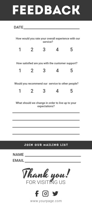 Feedback Card Questions Free Custom Feedback Rack Card Template | PosterMyWall