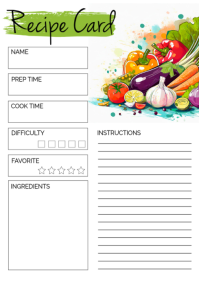 Free Custom Recipe Card Template Printable A4