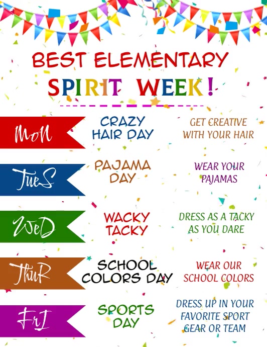 free Editable Spirit Week Folheto (US Letter) template