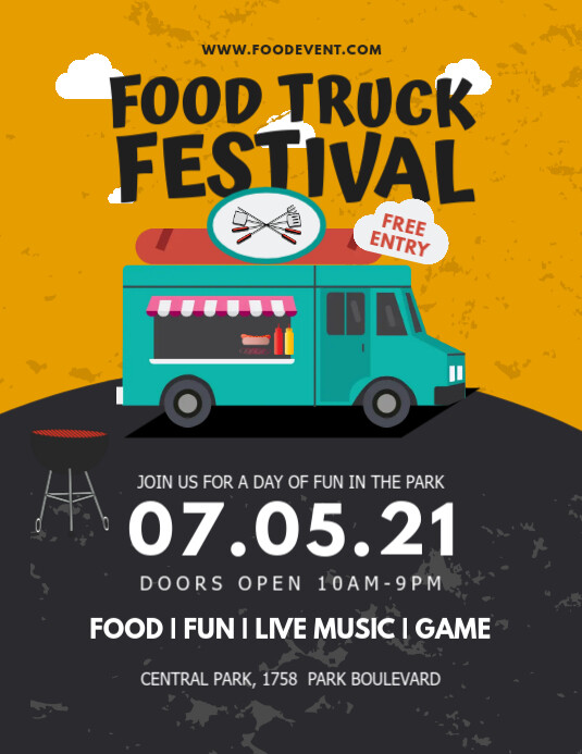 Gratis Toegang Food Truck Festival Flyer Sjabloon Postermywall