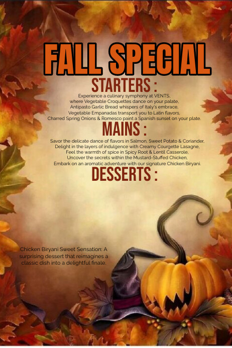 Copy of Free Fall Autumn Menu Template , autumn speci | PosterMyWall