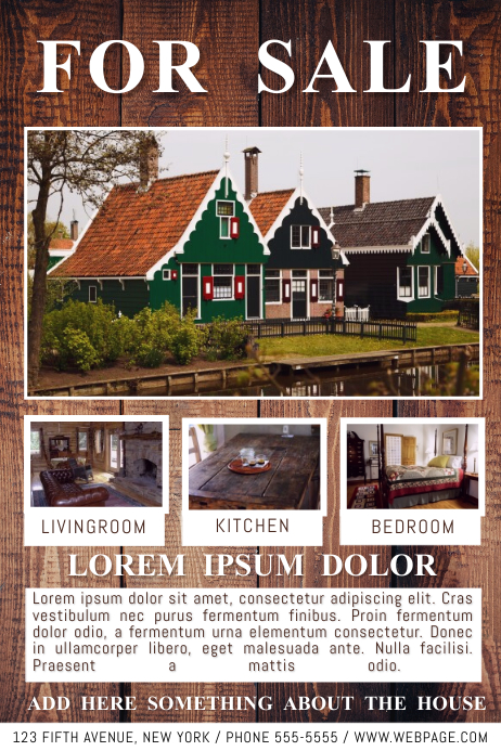 Free For Sale Real Estate House Wood Country flyer template Plakat