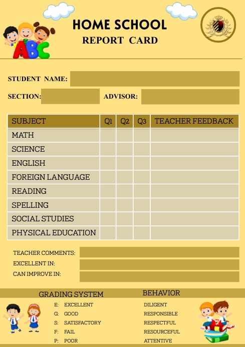 Free Kids Home Printable Report Card Template | PosterMyWall