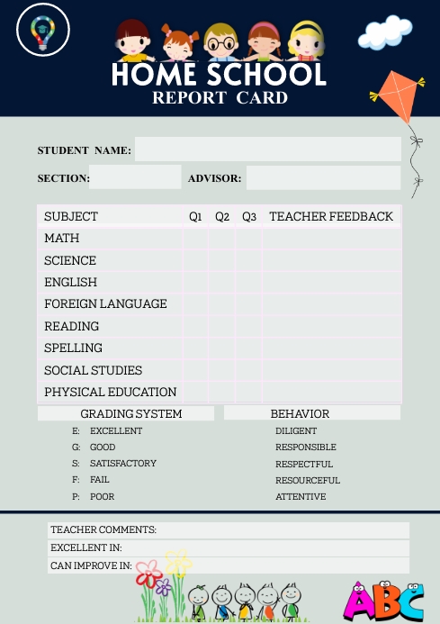 Free Kids Printable Report Card Template PosterMyWall Free Kids Printable Report Card Template PosterMyWall