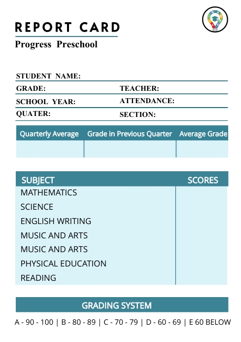 Printable Blank Report Cards BLANK SCHOOL REPORT CARDS BOOK: SCHOOL