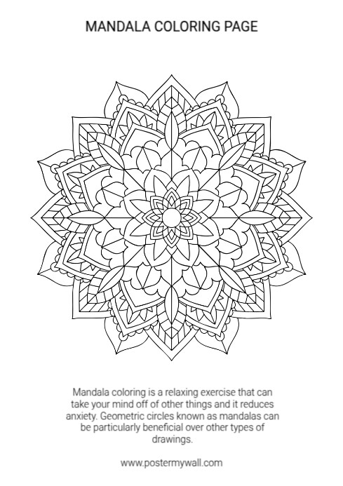 Sjabloon Gratis Afdrukbare Mandala Kleurpagina | PosterMyWall