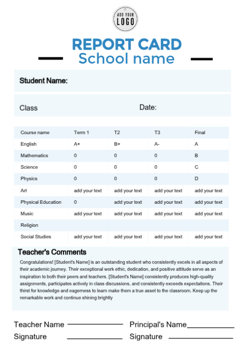 Plantilla de free printable report card | PosterMyWall