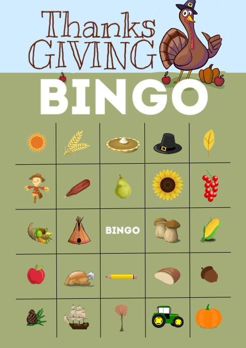 Free printable Thanksgiving Bingo Game A4 template