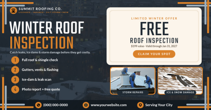 Plantilla de Free Winter Roof Inspection Roofing Services Facebook Post ...
