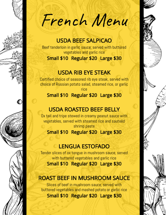 French Cafe Menu Template PosterMyWall