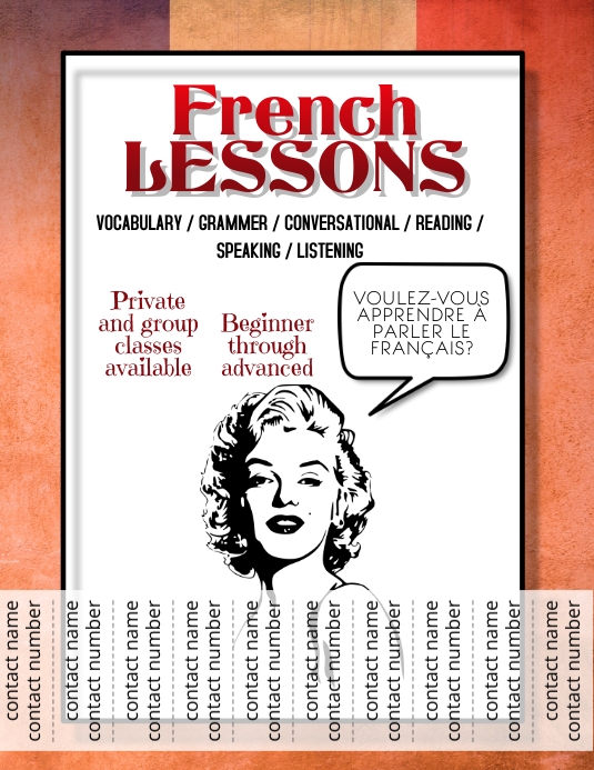 French Lessons Tutoring Language Flyer Løbeseddel (US Letter) template