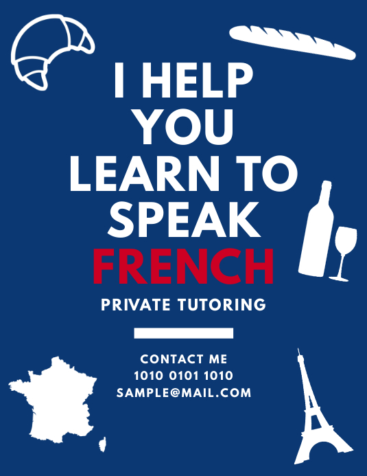 French Tutor Teaching Classes Flyer Template Postermywall