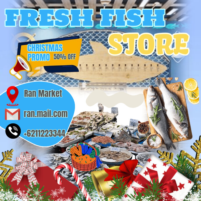 Modèle Fresh fish store christmas promo | PosterMyWall