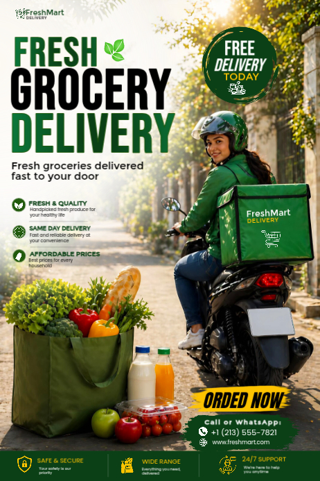 Plantilla de Verde Grocery Delivery Pósters | PosterMyWall