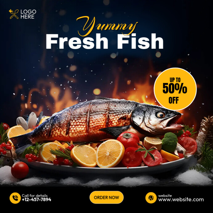 Fresh healthy and delicious fresh sea fish Pos Instagram template
