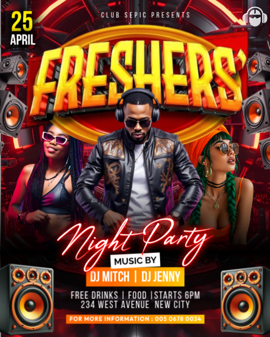 Plantilla de Freshers Night Party campus freshman welcome celebration ...