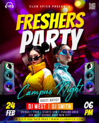 Freshers Welcome Party Campus Freshman College Music Night Celebration Dj Artists Flyer Template Ins Instagram Portrait