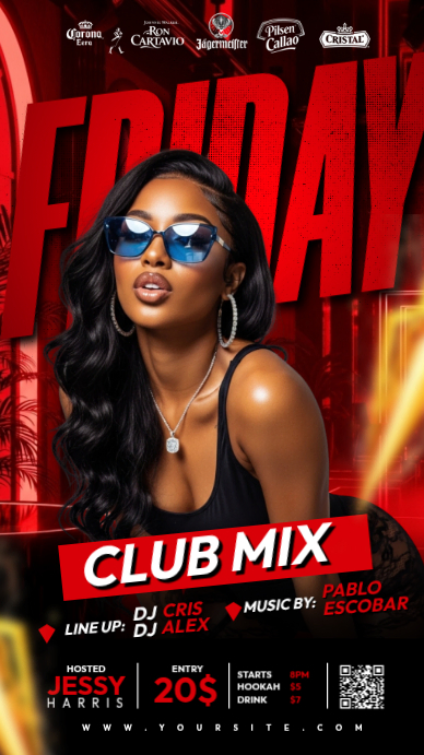 Friday Club Mix Red Night Template | PosterMyWall