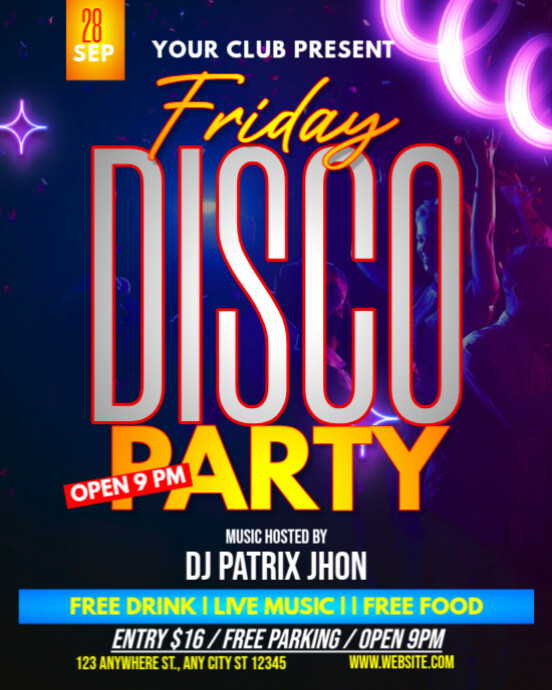 Friday disco party post Template | PosterMyWall